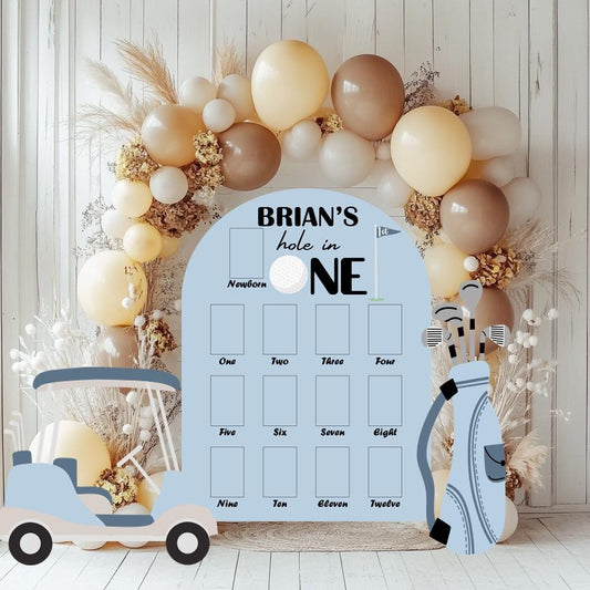 One Year of Photo Board — custom party decor, printed and cut to shape
