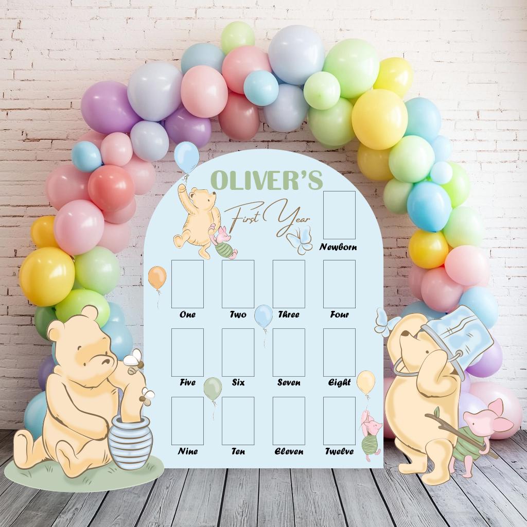 Classic Honey Bear Photo Board, Milestone, Boys First Birthday, First Year Photo Board, Blue Baby Boy, Honey Bear, Honey Bear Cutout Decor