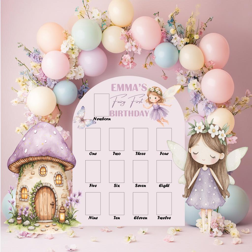 Purple Fairy First Birthday Photo Board, Baby Milestone Display, Whimsical First Birthday, Fairytale, Princess, Fairy Theme Party Cutouts