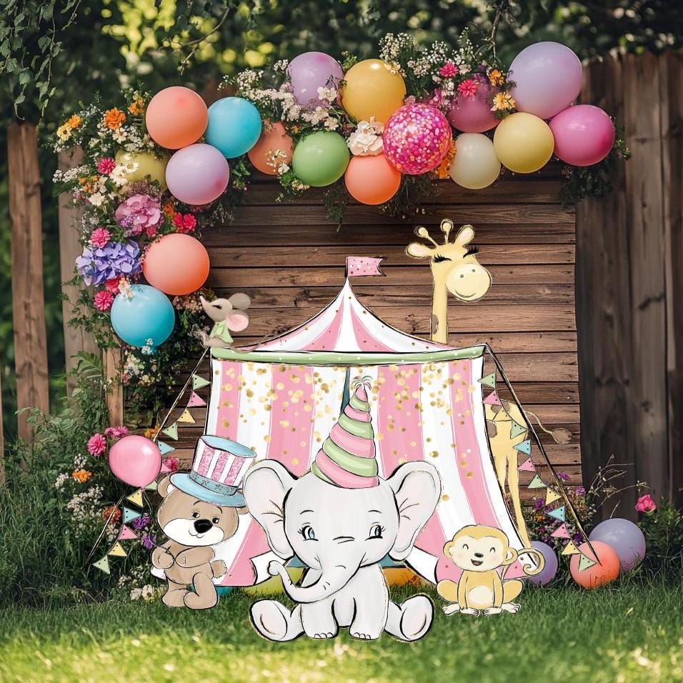 Circus Party Backdrop, Circus Baby Shower, Birthday Decor, Cutouts, Safari Animal Party, Circus Themed Birthday, Carnival Backdrop, Props
