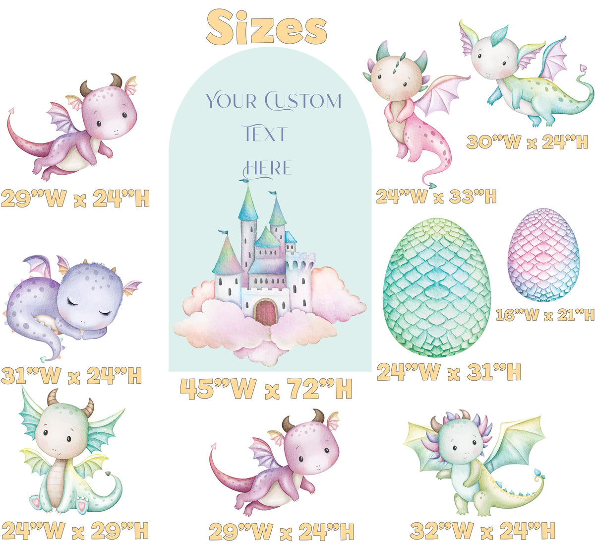 Pastel Baby Dragons Cutouts (Pink Dragons & Castle), Fantasy Birthday Decor, Dragons Props, Whimsical Fantasy Baby Shower, Storybook Signs, Fairytale, Magic Castle