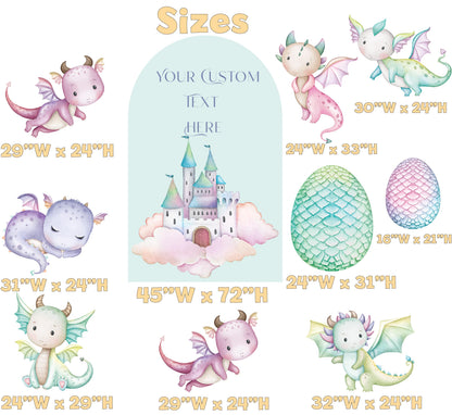Pastel Baby Dragons Cutouts (Pink Dragons & Castle), Fantasy Birthday Decor, Dragons Props, Whimsical Fantasy Baby Shower, Storybook Signs, Fairytale, Magic Castle