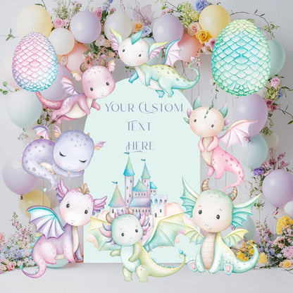 Pastel Baby Dragons Cutouts (Pink Dragons & Castle), Fantasy Birthday Decor, Dragons Props, Whimsical Fantasy Baby Shower, Storybook Signs, Fairytale, Magic Castle