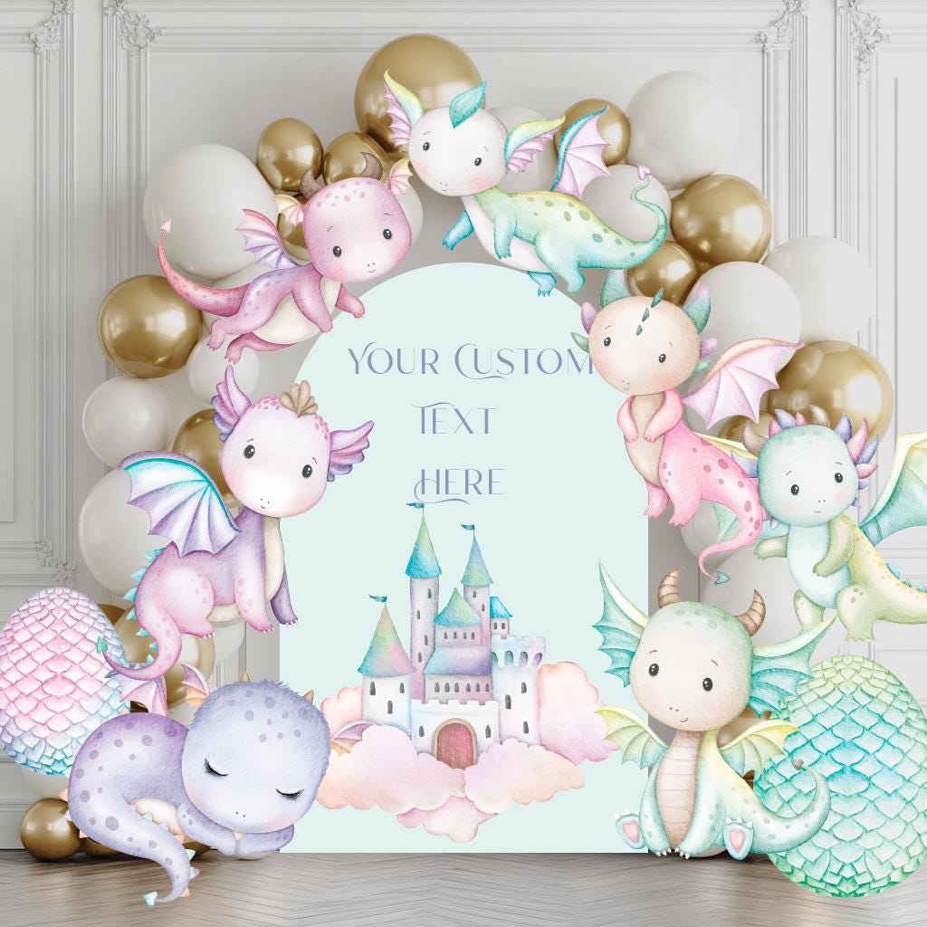 Pastel Baby Dragons Cutouts (Pink Dragons & Castle), Fantasy Birthday Decor, Dragons Props, Whimsical Fantasy Baby Shower, Storybook Signs, Fairytale, Magic Castle