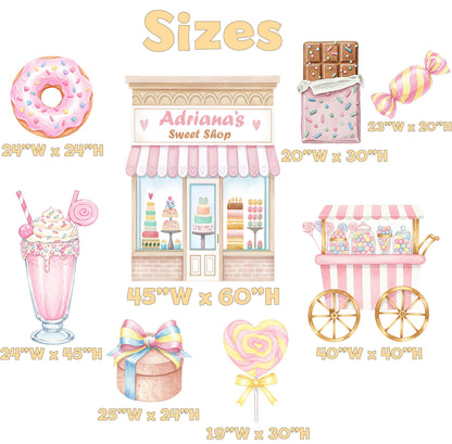 Candyland Cutouts Decor (Sweet Shop Storefront), Candy Shop Backdrop, Two Sweet Birthday, Ice Cream Baby Shower, Lollipop, Donuts, Candy Theme Decor, Sweet Store