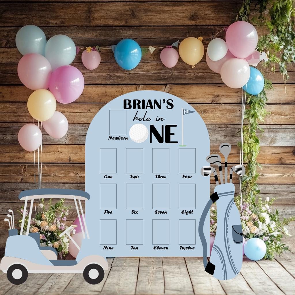 Hole in One Birthday Photo Board, Golf Birthday, Golf Cart, Milestone, Boys First Birthday, First Year Photo Board, Mastered His First Year