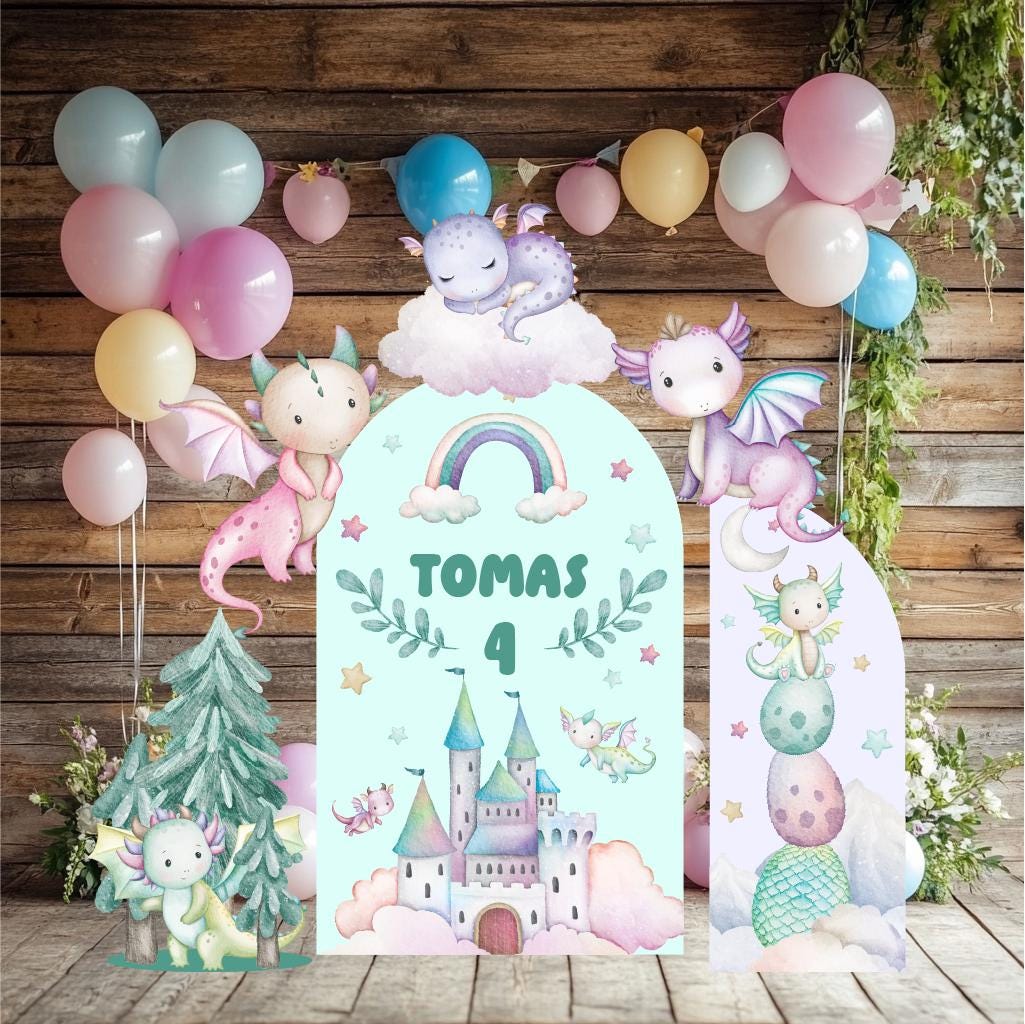 Pastel Baby Dragons Cutouts, Fantasy Birthday Decor, Dragons Props, Whimsical Fantasy Baby Shower, Storybook Signs, Fairytale,Standee,Castle