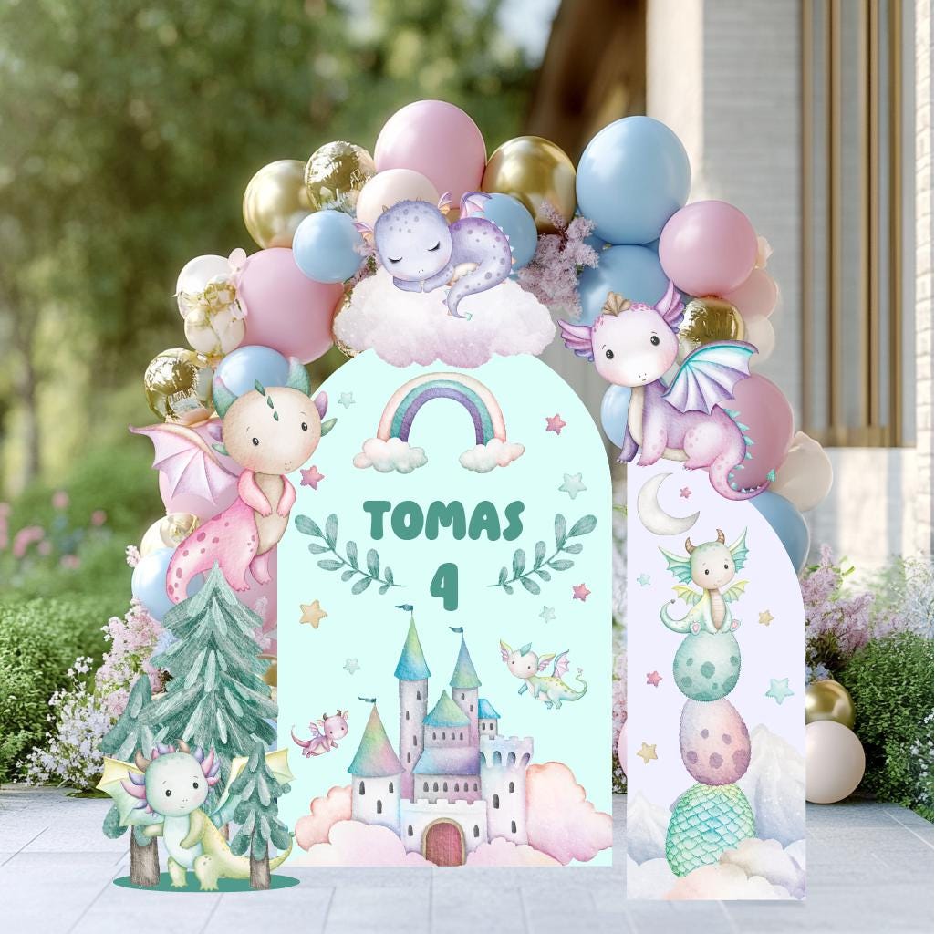 Pastel Baby Dragons Cutouts, Fantasy Birthday Decor, Dragons Props, Whimsical Fantasy Baby Shower, Storybook Signs, Fairytale,Standee,Castle