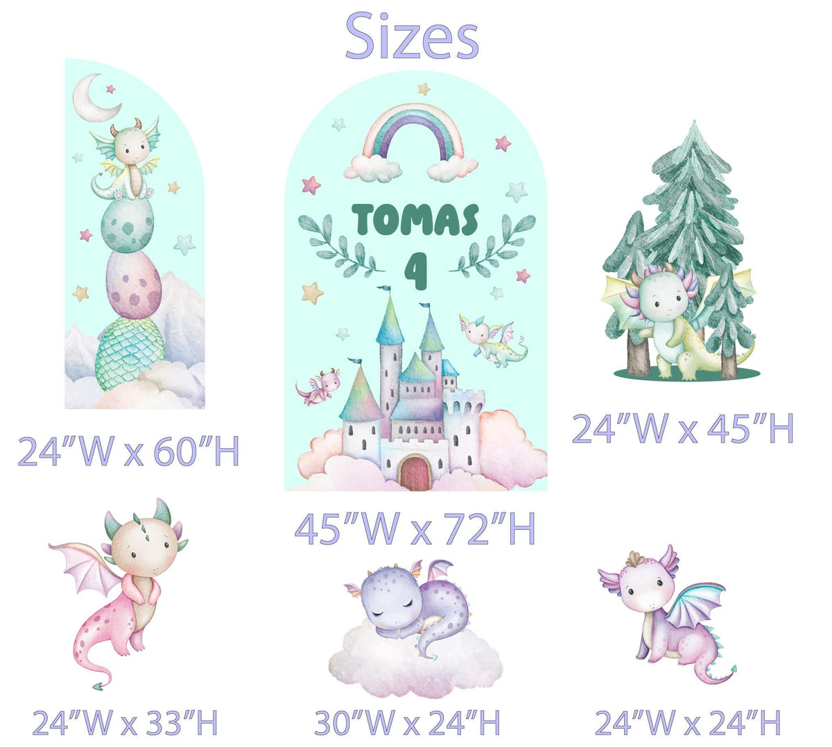 Pastel Baby Dragons Cutouts, Fantasy Birthday Decor, Dragons Props, Whimsical Fantasy Baby Shower, Storybook Signs, Fairytale,Standee,Castle