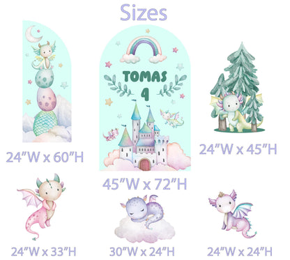 Pastel Baby Dragons Cutouts, Fantasy Birthday Decor, Dragons Props, Whimsical Fantasy Baby Shower, Storybook Signs, Fairytale,Standee,Castle