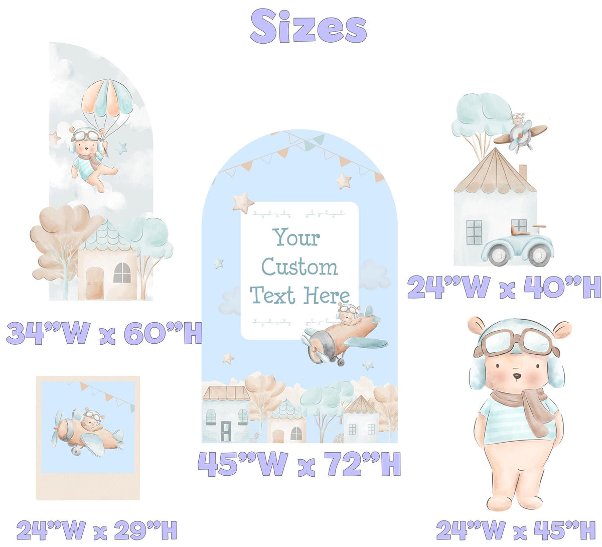 Blue Aviator Bear Cutouts, Boys First Birthday, Time Flies, Traveling Baby Shower, Parachute, Airplane, We Can Bearly Wait, Teddy Bear Props