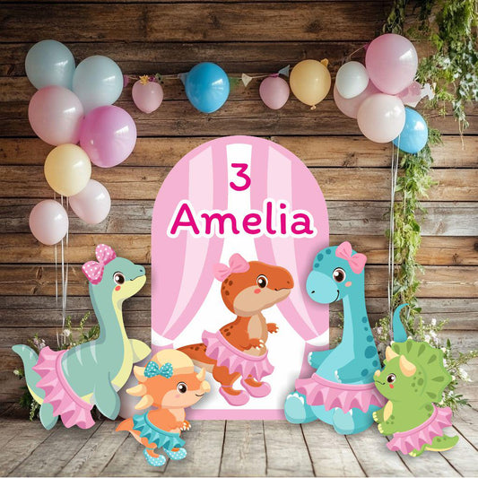 Dino Ballet Set Cutouts — custom party decor, printed and cut to shape