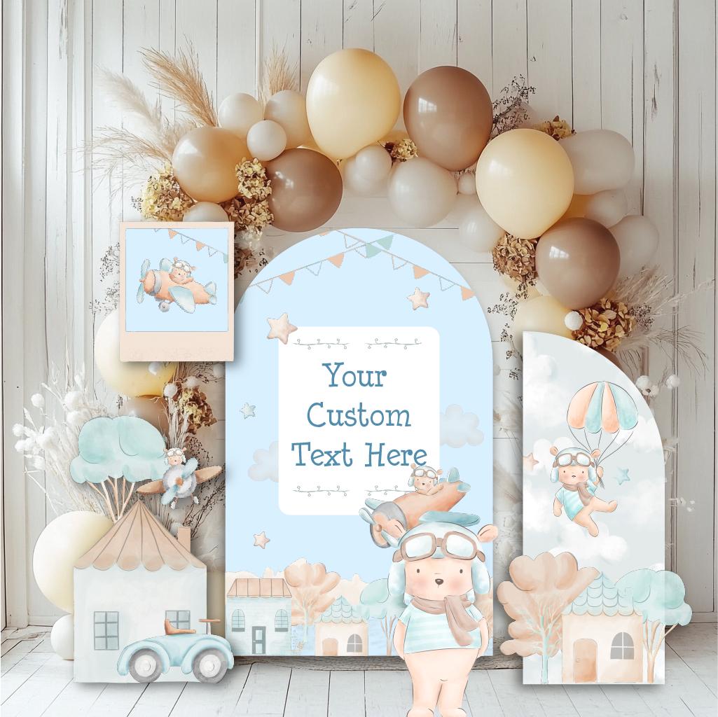 Blue Aviator Bear Cutouts, Boys First Birthday, Time Flies, Traveling Baby Shower, Parachute, Airplane, We Can Bearly Wait, Teddy Bear Props