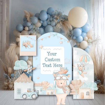 Blue Aviator Bear Cutout — custom party decor, printed and cut to shape