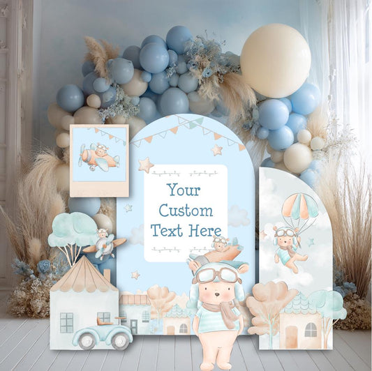 Blue Aviator Bear Cutout — custom party decor, printed and cut to shape