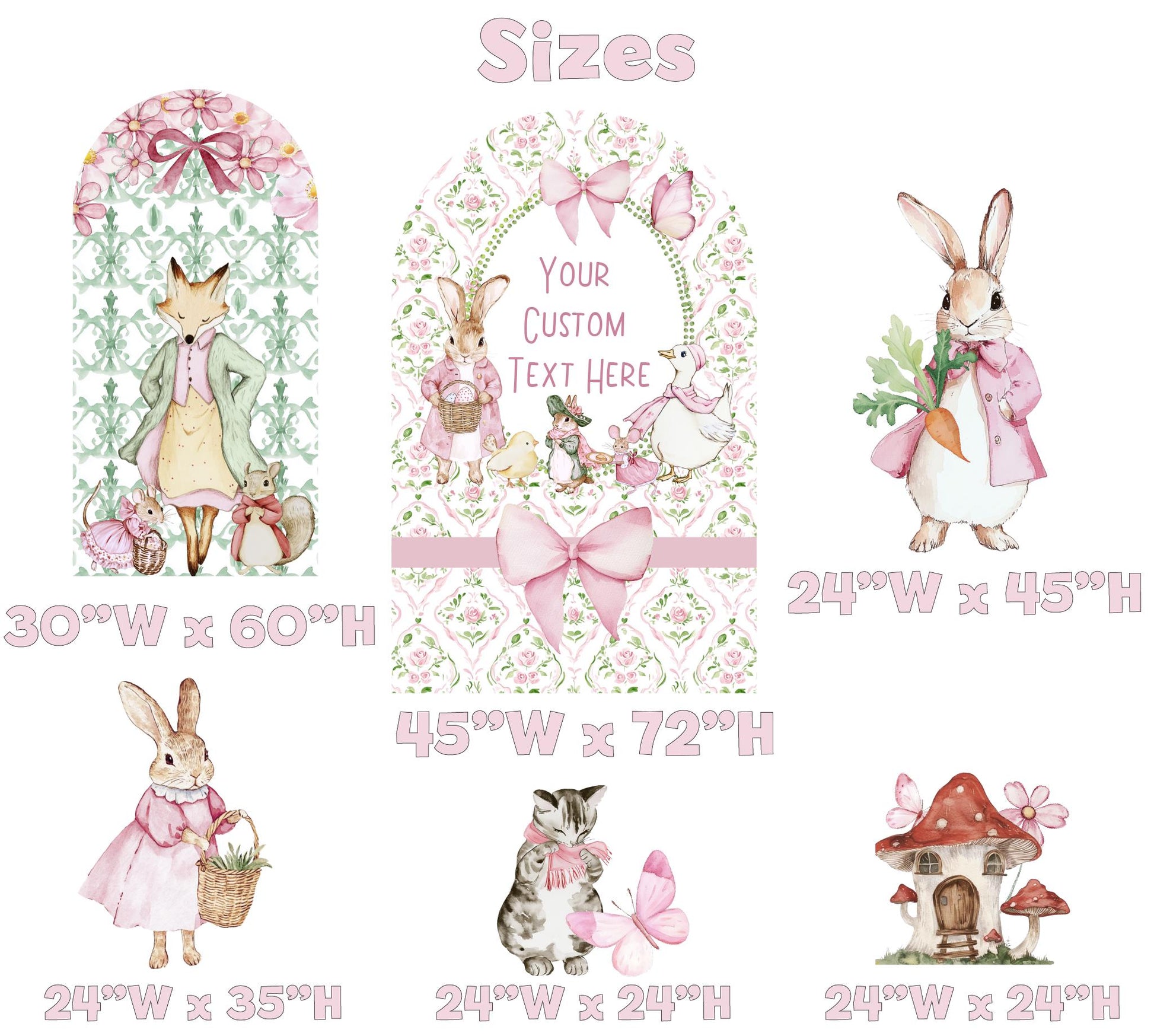 Pink Garden Bunny Cutouts, Storybook Baby Shower, Backdrop, Easter Bunny Art, Signs, Standee, Girls Birthday, Garden Mushroom Backdrop, Prop