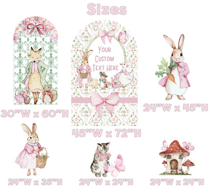 Pink Garden Bunny Cutouts, Storybook Baby Shower, Backdrop, Easter Bunny Art, Signs, Standee, Girls Birthday, Garden Mushroom Backdrop, Prop