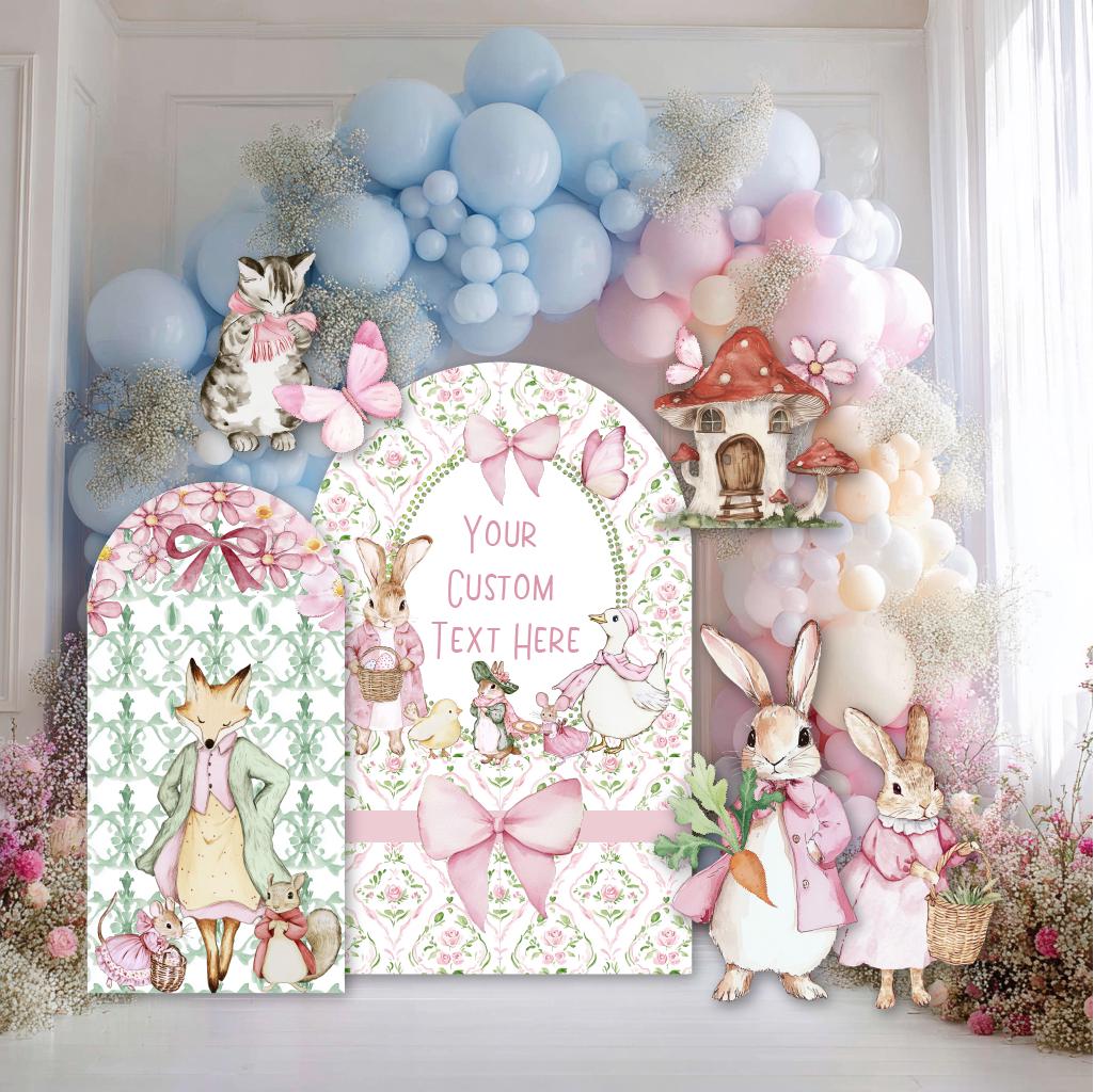 Pink Garden Bunny Cutouts, Storybook Baby Shower, Backdrop, Easter Bunny Art, Signs, Standee, Girls Birthday, Garden Mushroom Backdrop, Prop