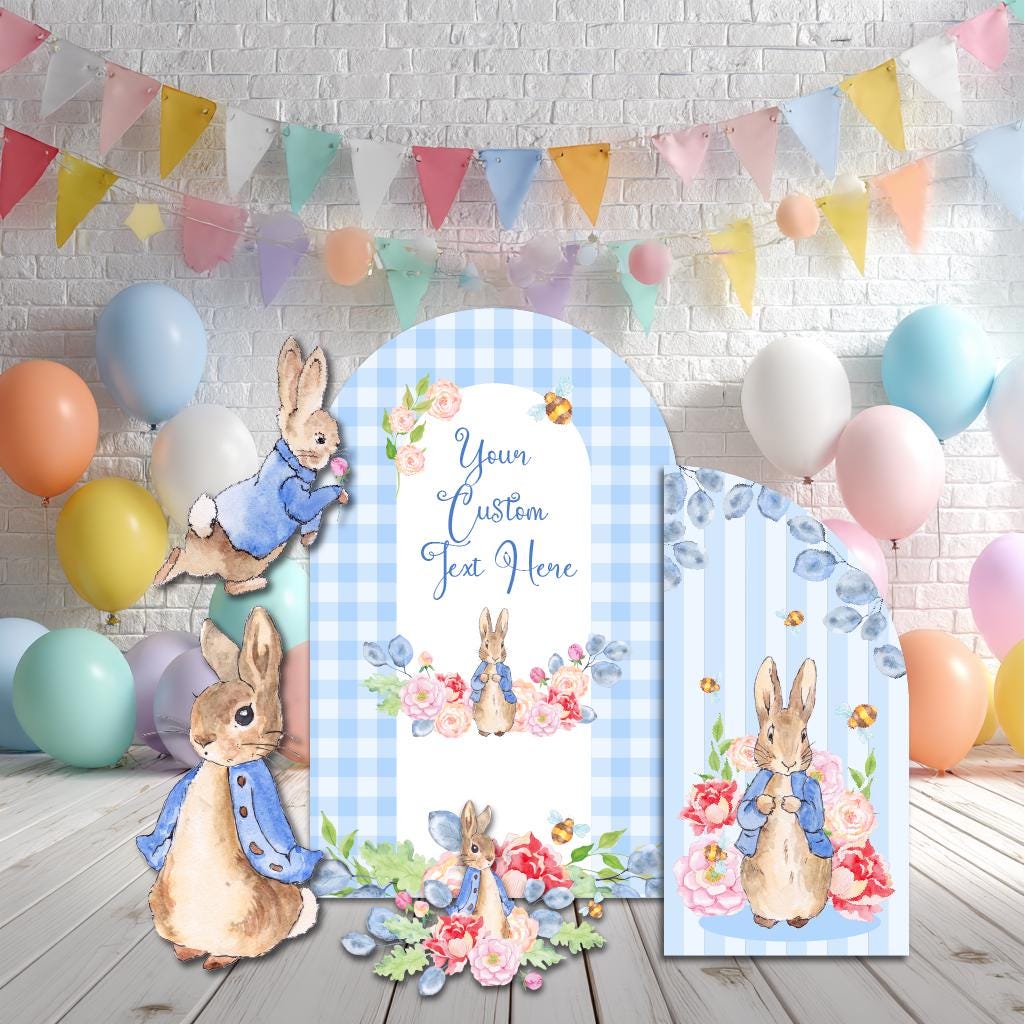 Blue Floral Garden Bunny Cutout — custom party decor, printed and cut to shape