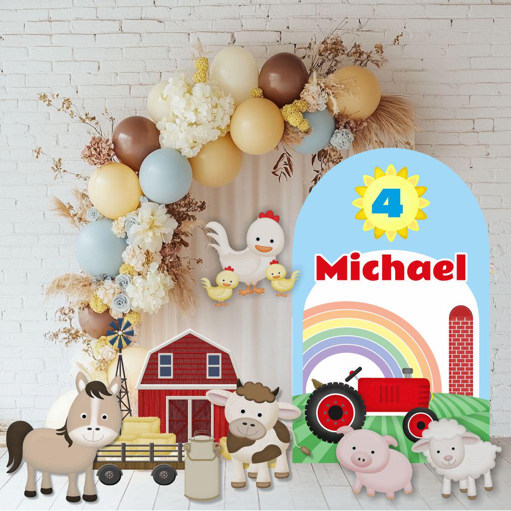 Farm Animals Cutouts Set (Personalized Rainbow Arch), Ranch Animals Party, Barnyard Birthday Prop, Farm Animal Standee, Baby Shower,Farm Themed Party Decor,Centerpieces