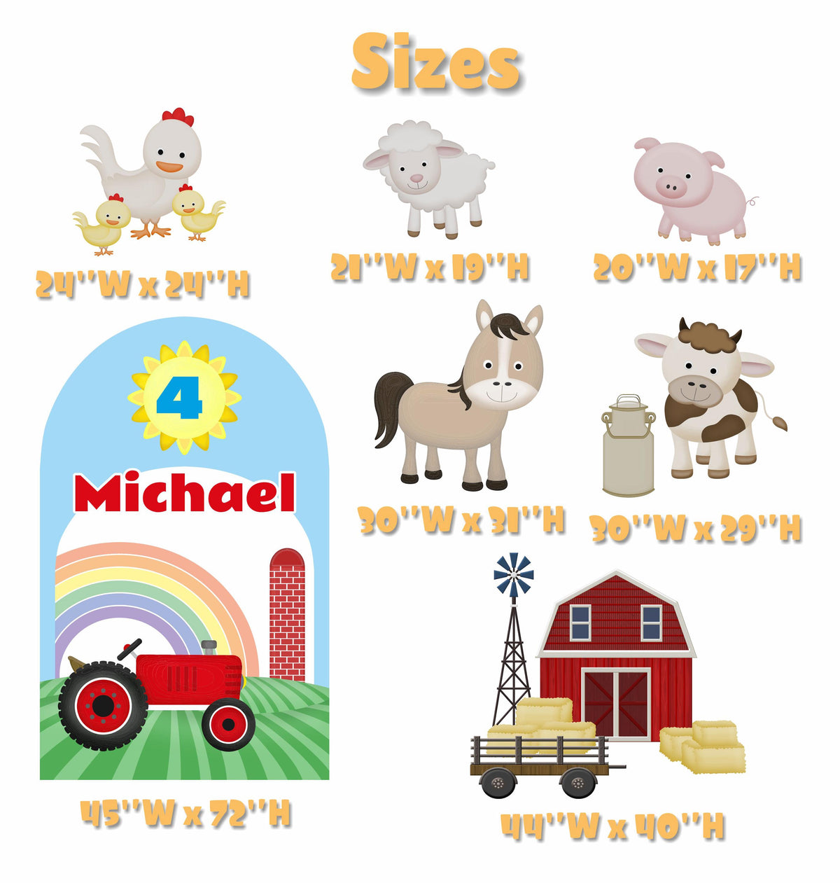Farm Animals Cutouts Set (Personalized Rainbow Arch), Ranch Animals Party, Barnyard Birthday Prop, Farm Animal Standee, Baby Shower,Farm Themed Party Decor,Centerpieces