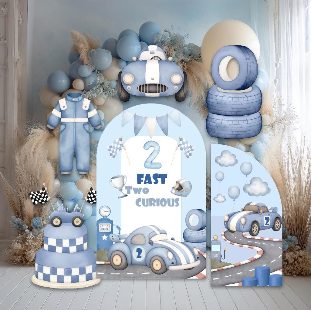 Blue Racer Cutouts — custom party decor, printed and cut to shape