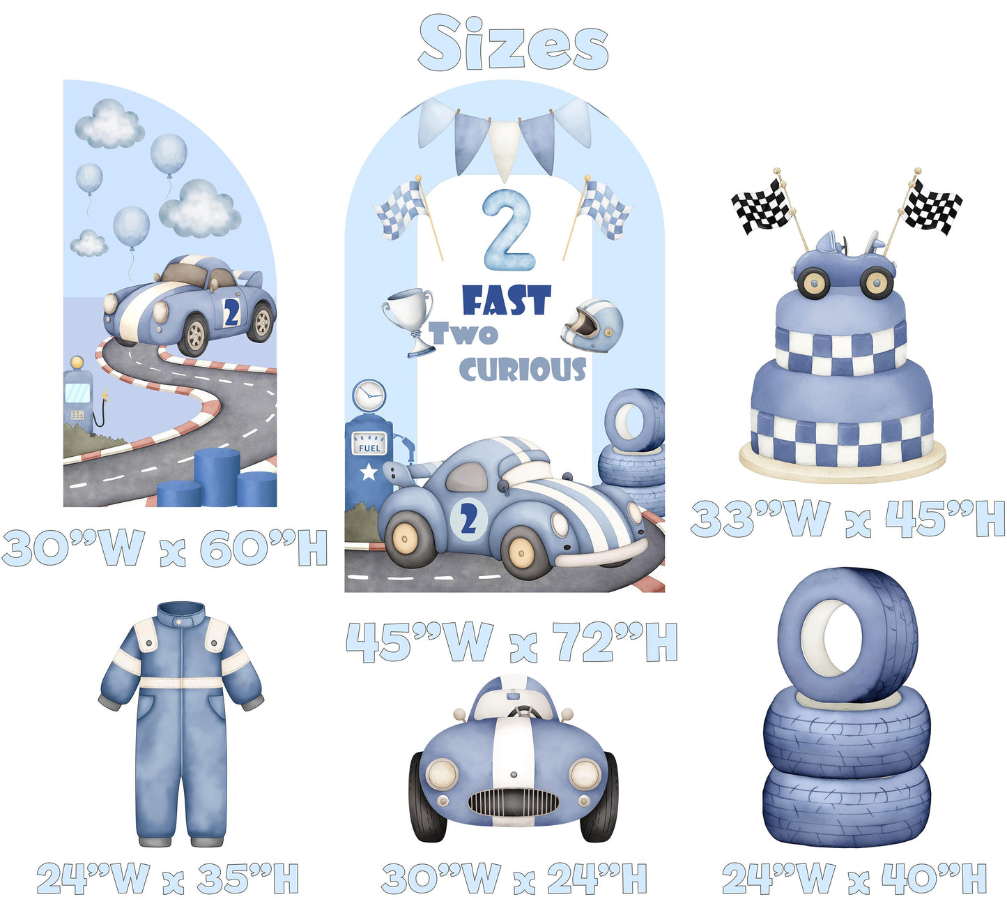 Blue Racer Cutouts, Race Car Birthday, Little Racer, Two 2 Fast to Curious Birthday Decoration, 2nd Birthday, Boys Baby Shower, Formula One