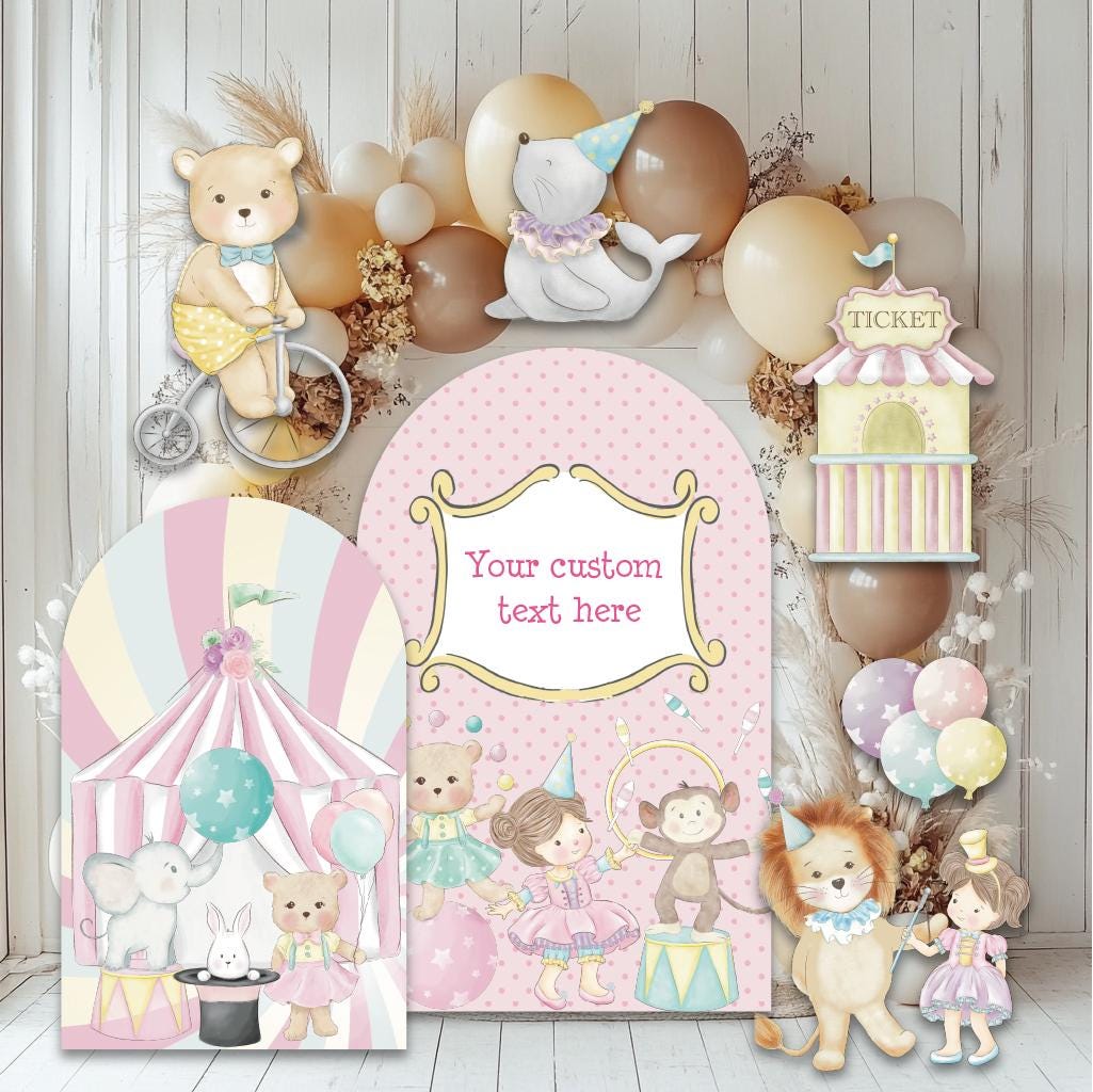 Pastel Pink Circus Party Cutouts, Baby Shower, Birthday Decor, Circus Themed Birthday, Carnival Backdrop, 1st Birthday, Festival, Magic Show