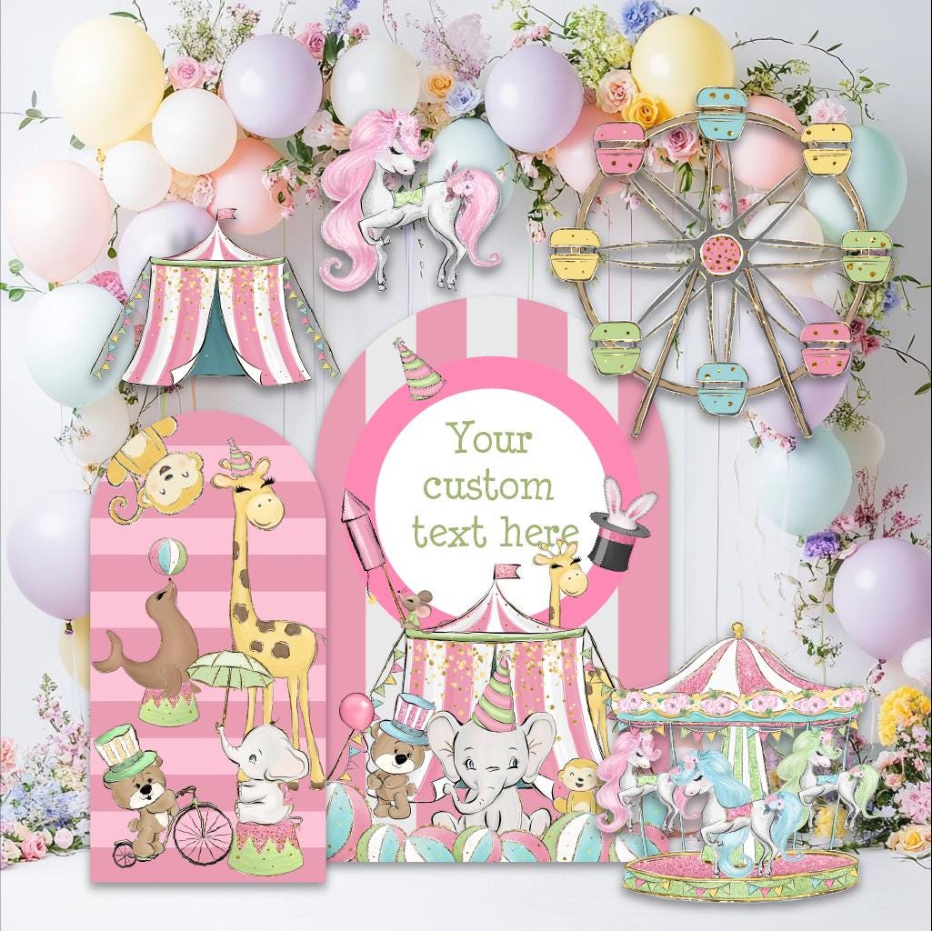 Pink Circus Party Cutouts, Baby Shower, Girls Birthday Decor, Safari Animal, Circus Themed Birthday, Carnival Party, Carousel, Circus Tent