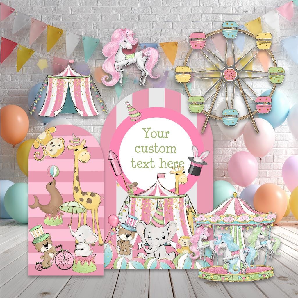 Pink Circus Party Cutouts, Baby Shower, Girls Birthday Decor, Safari Animal, Circus Themed Birthday, Carnival Party, Carousel, Circus Tent