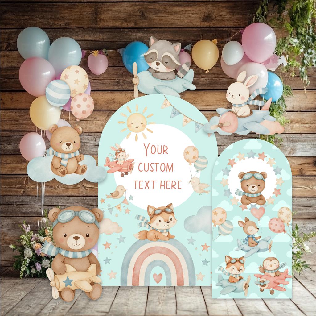 Cute Woodland Animals Cutout, Time flies, Adventure Baby Shower, Air Transport, Aviator Theme Birthday, Aviator Bear, First Flight, Props