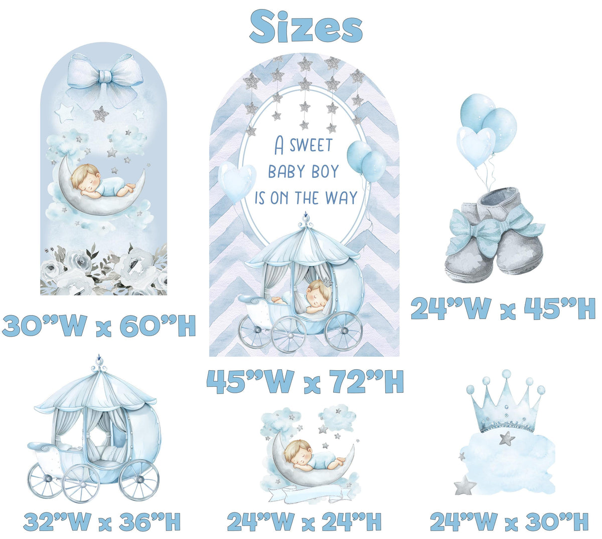 Little Prince Cutouts, Blue Carriage Backdrop, Boys Baby Shower, Decor, A little prince is on the way, Baby Boy, Crown, Baby Prince Props