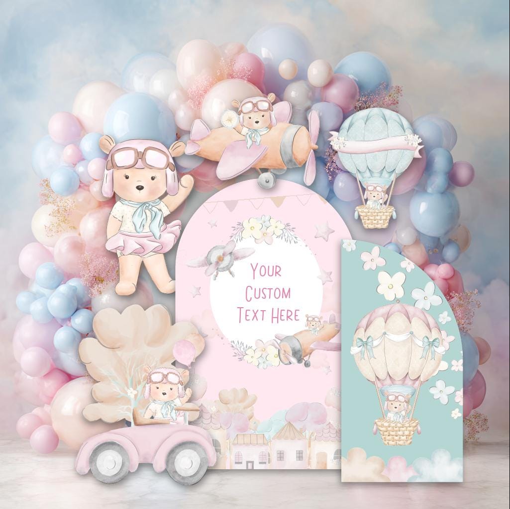 Pink Aviator Bear Cutouts, Girls First Birthday, Time Flies, Traveling Baby Shower, Hot Air Balloon, We Can Bearly Wait, Teddy Bear Props