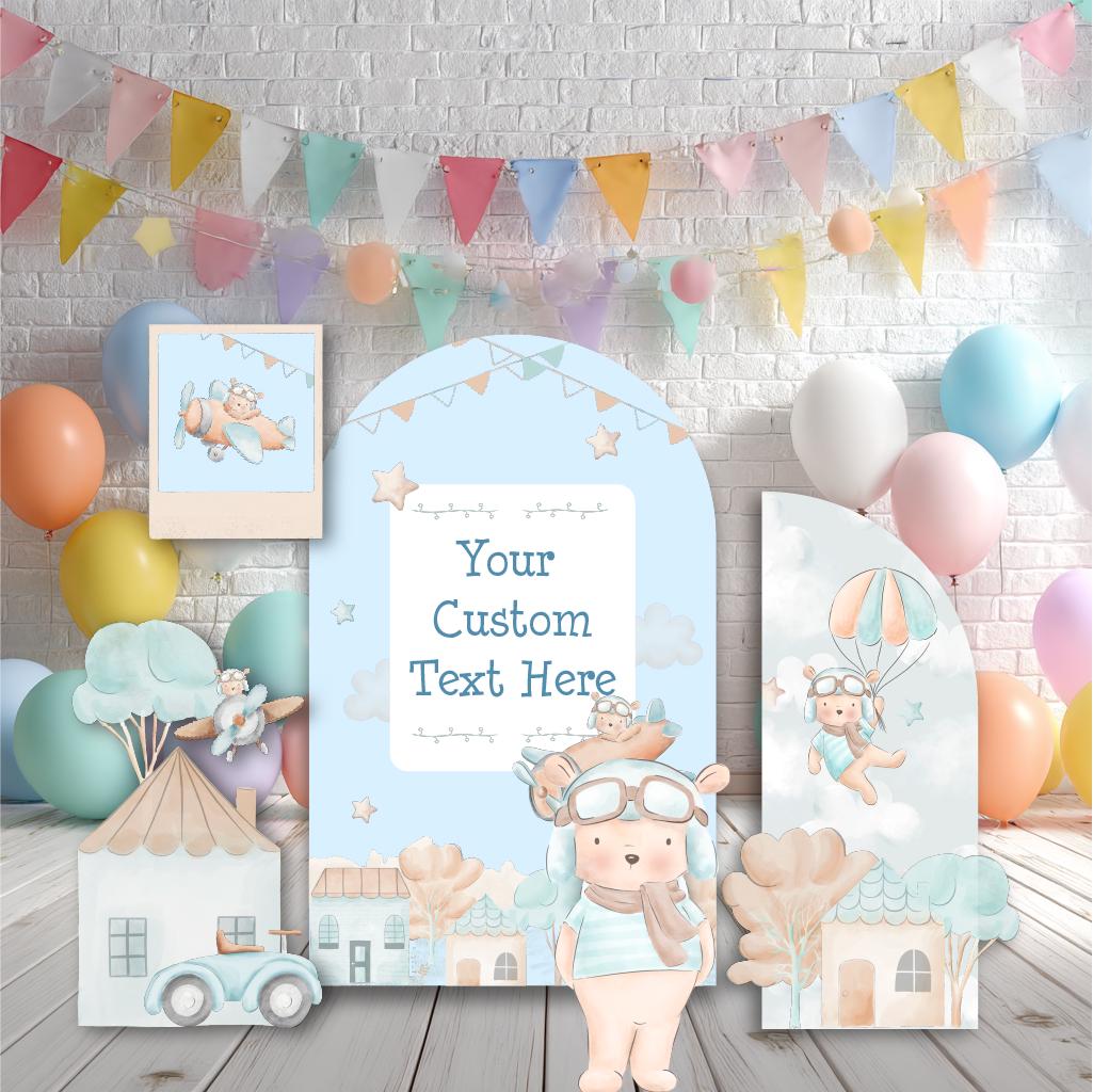 Blue Aviator Bear Cutouts, Boys First Birthday, Time Flies, Traveling Baby Shower, Parachute, Airplane, We Can Bearly Wait, Teddy Bear Props