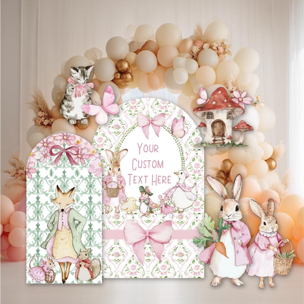 Pink Garden Bunny Cutouts, Storybook Baby Shower, Backdrop, Easter Bunny Art, Signs, Standee, Girls Birthday, Garden Mushroom Backdrop, Prop