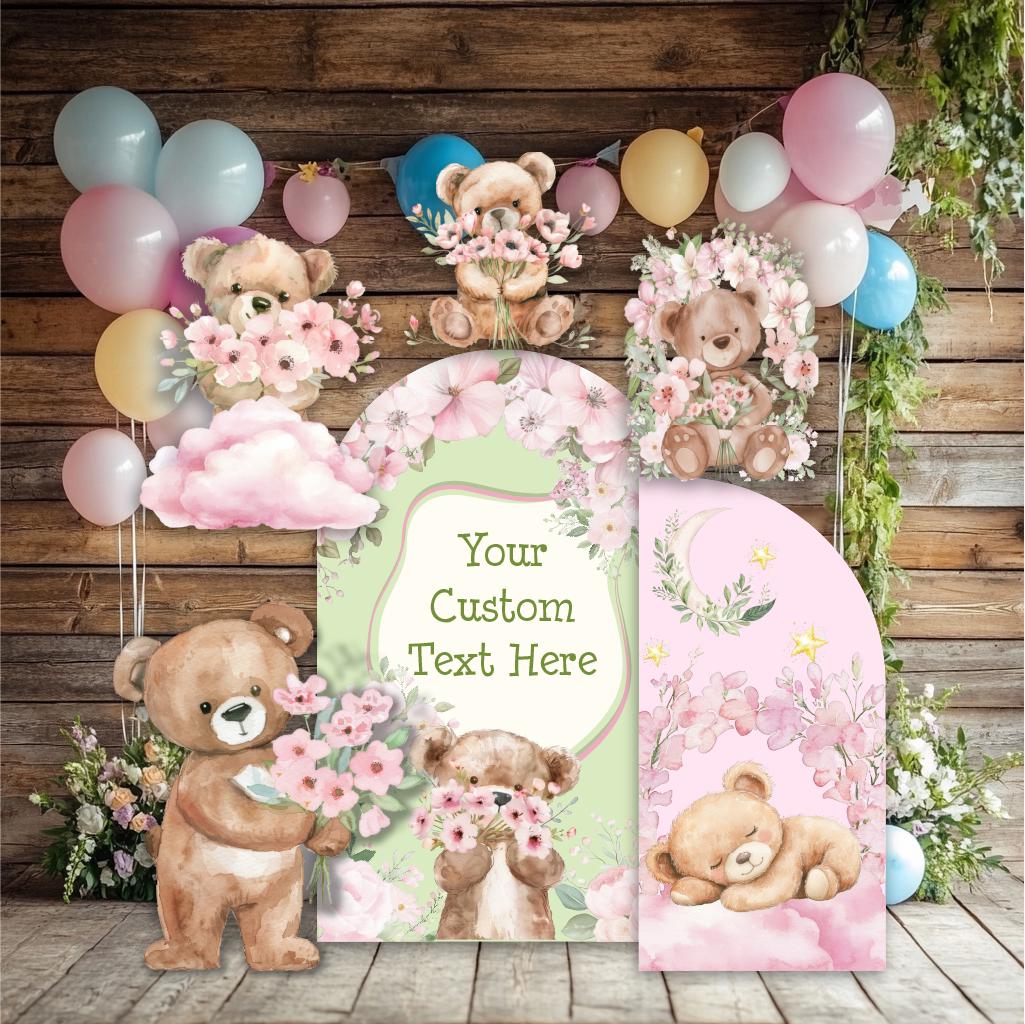 Pink Bear Cutouts, Girls First Birthday, We Can Bearly Wait, Baby Shower, Teddy Bear, Floral Bear, Cute Bear, Pink Backdrop, Sign,Party Prop