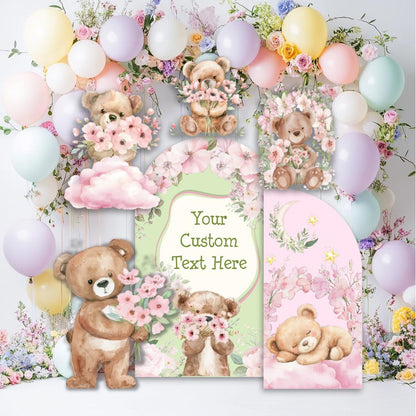 Pink Bear Cutouts, Girls First Birthday, We Can Bearly Wait, Baby Shower, Teddy Bear, Floral Bear, Cute Bear, Pink Backdrop, Sign,Party Prop