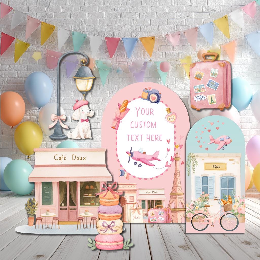 Paris Cutouts, Birthday Party Decor, Travel Baby Shower, Eiffel Tower, France Backdrop, Parisian Patisserie, Cafe Shop, Travel Party Decor