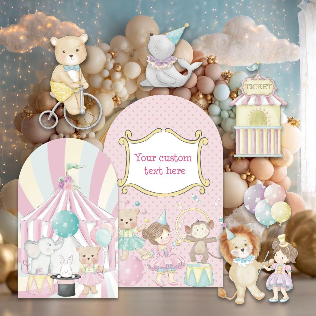 Pastel Pink Circus Party Cutouts, Baby Shower, Birthday Decor, Circus Themed Birthday, Carnival Backdrop, 1st Birthday, Festival, Magic Show