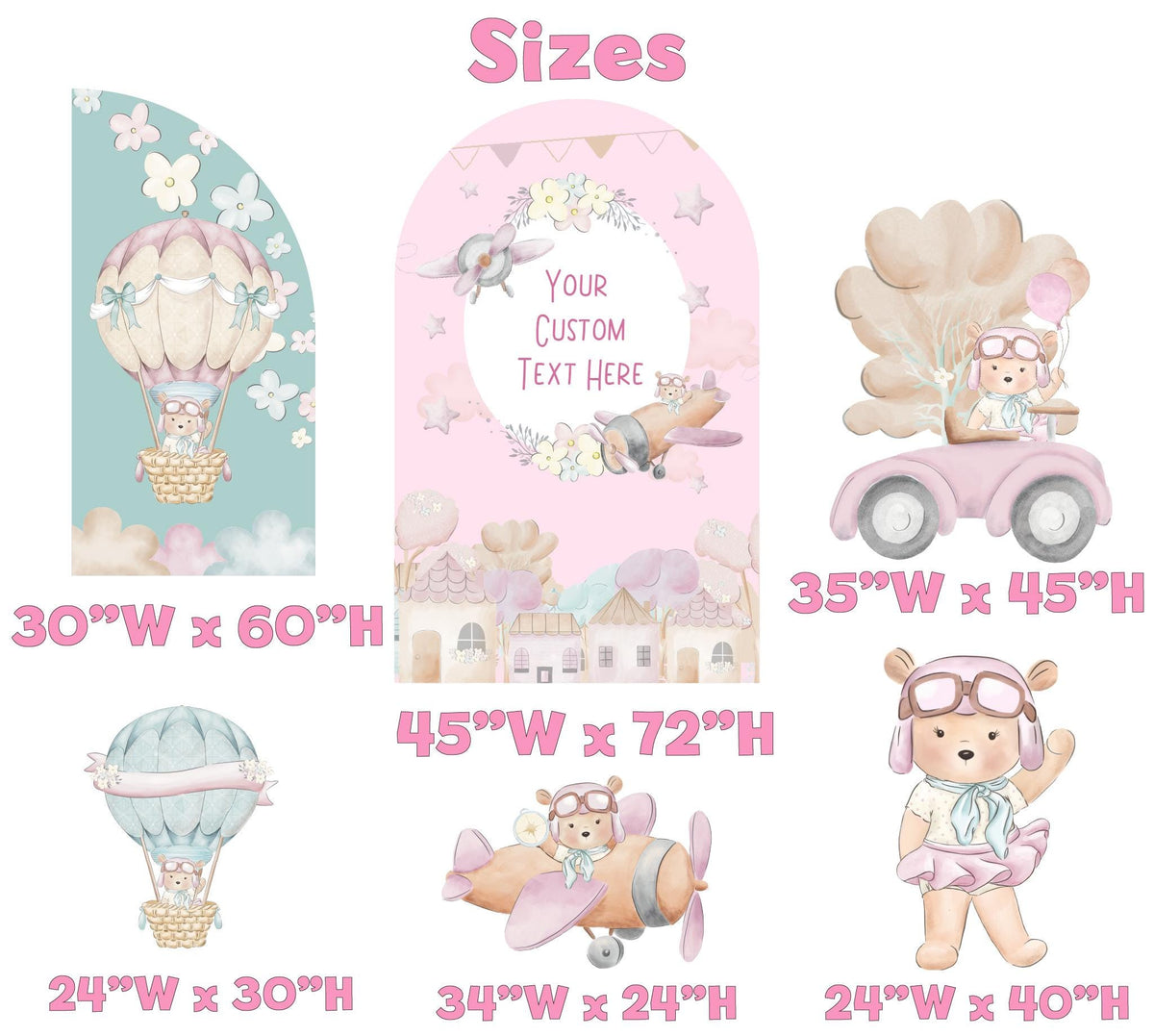 Pink Aviator Bear Cutouts, Girls First Birthday, Time Flies, Traveling Baby Shower, Hot Air Balloon, We Can Bearly Wait, Teddy Bear Props