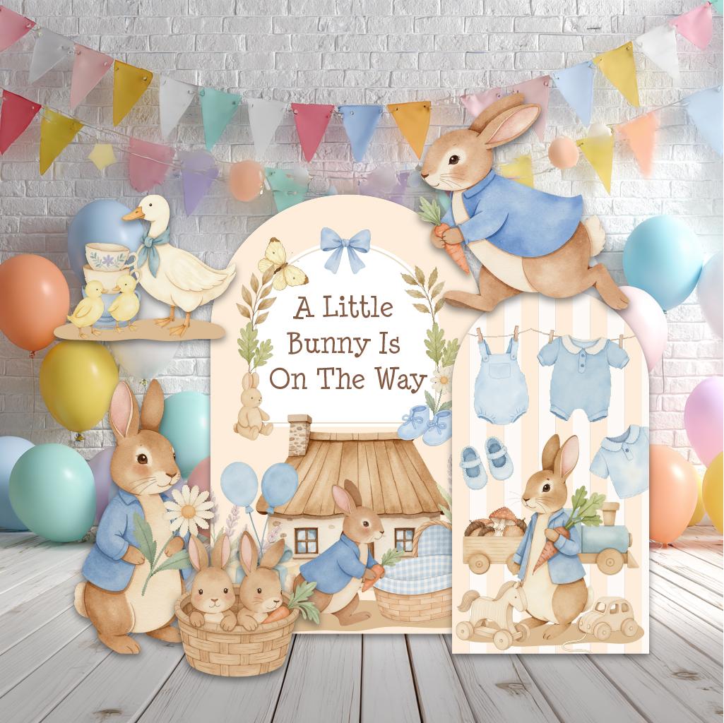 Blue Floral Garden Bunny Cutout, Some Bunny is On the Way, Boys Baby Shower Decor, Yard Sign, Easter Bunny, Gender Reveal, Storybook Props