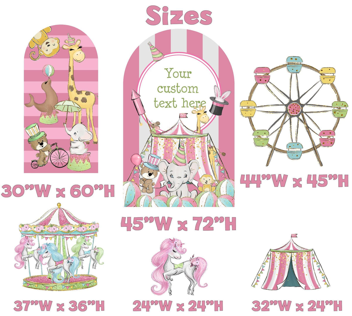 Pink Circus Party Cutouts, Baby Shower, Girls Birthday Decor, Safari Animal, Circus Themed Birthday, Carnival Party, Carousel, Circus Tent