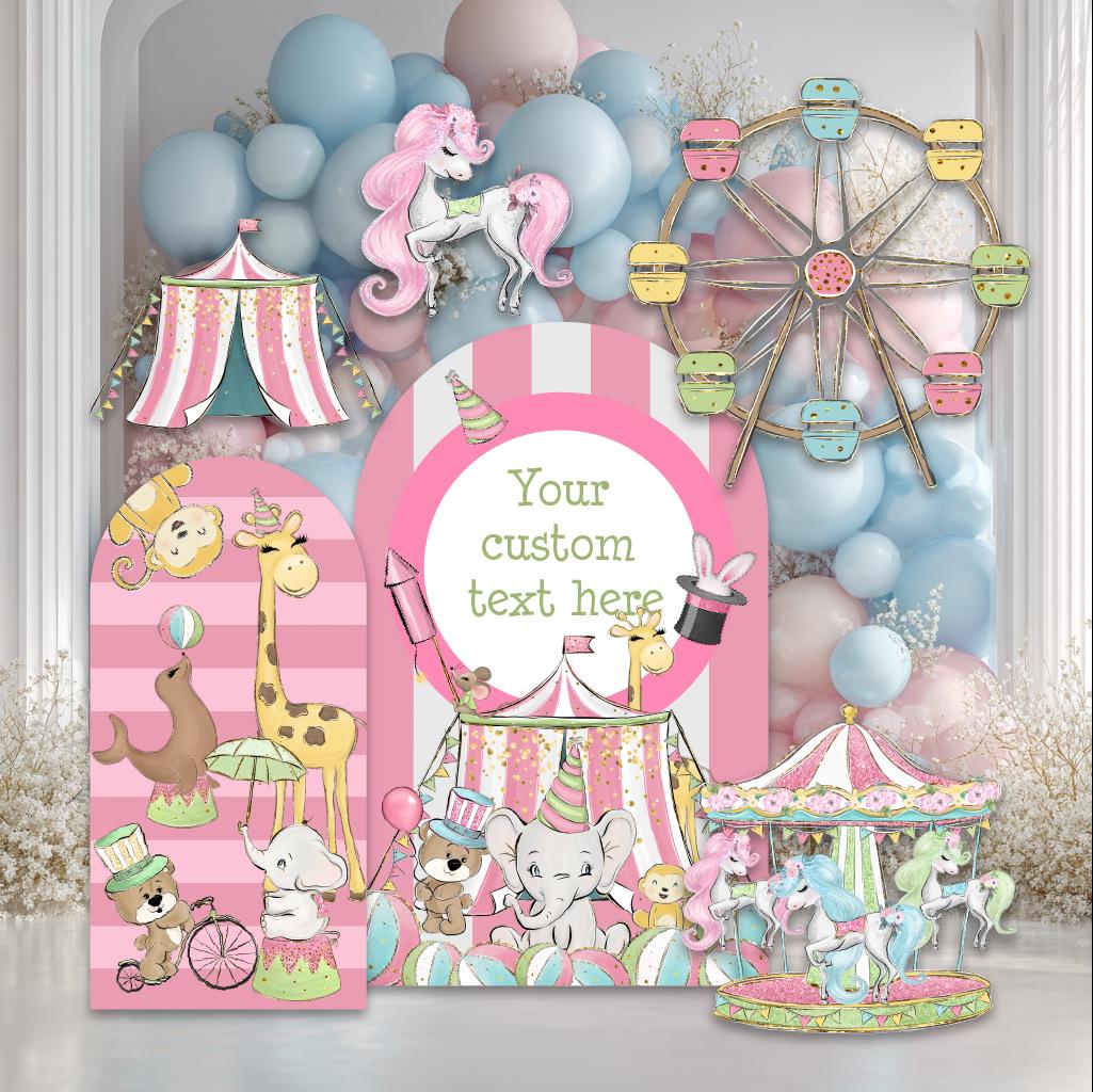 Pink Circus Party Cutouts, Baby Shower, Girls Birthday Decor, Safari Animal, Circus Themed Birthday, Carnival Party, Carousel, Circus Tent