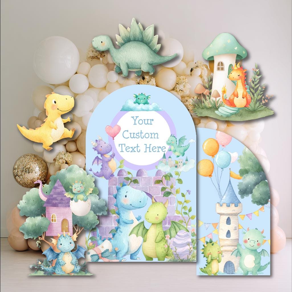 Pastel Baby Dragons Cutouts (Green Dragons & Castle), Fantasy Birthday Decor, Dragons Props, Whimsical Fantasy Baby Shower, Storybook Signs, Fairytale, Magic Castle