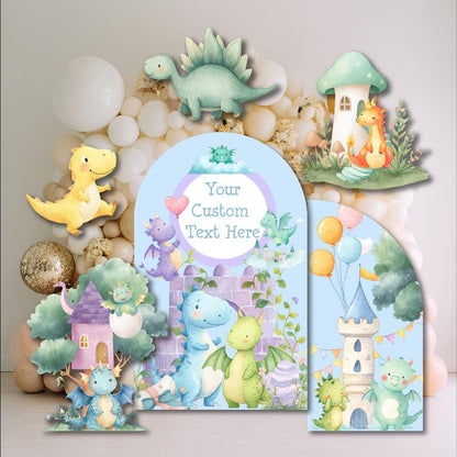 Pastel Baby Dragons Cutouts (Green Dragons & Castle), Fantasy Birthday Decor, Dragons Props, Whimsical Fantasy Baby Shower, Storybook Signs, Fairytale, Magic Castle