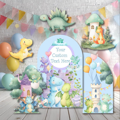 Pastel Baby Dragons Cutouts (Green Dragons & Castle), Fantasy Birthday Decor, Dragons Props, Whimsical Fantasy Baby Shower, Storybook Signs, Fairytale, Magic Castle