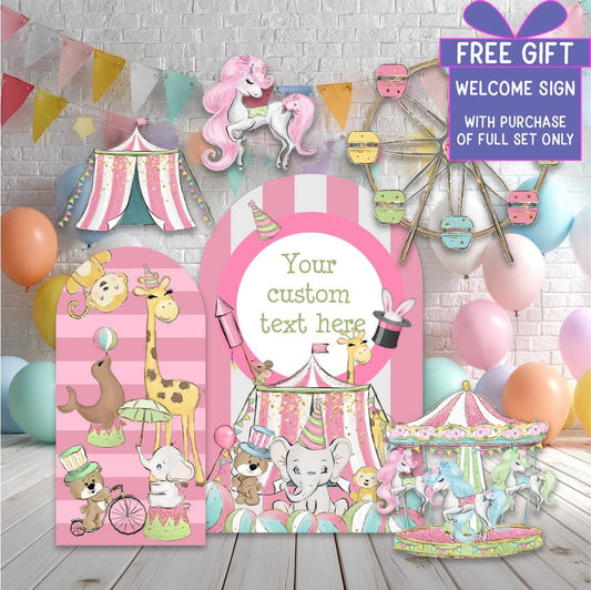 Pink Circus Party Cutouts — custom party decor, printed and cut to shape