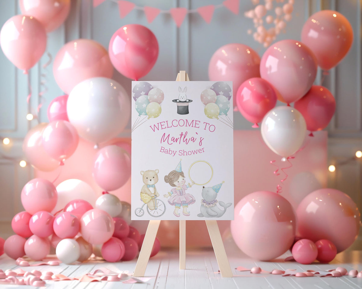 Pastel Pink Circus Party Cutouts, Baby Shower, Birthday Decor, Circus Themed Birthday, Carnival Backdrop, 1st Birthday, Festival, Magic Show