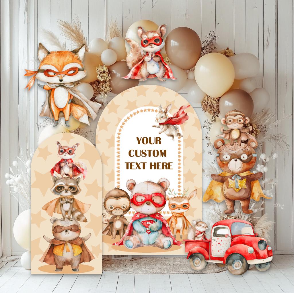 Cute Superhero Woodland Animals Cutout, Baby Shower, Bear, Fox, Deer, Boys Birthday Decoration, Baby Boy, Party Props, Boho Animals Party