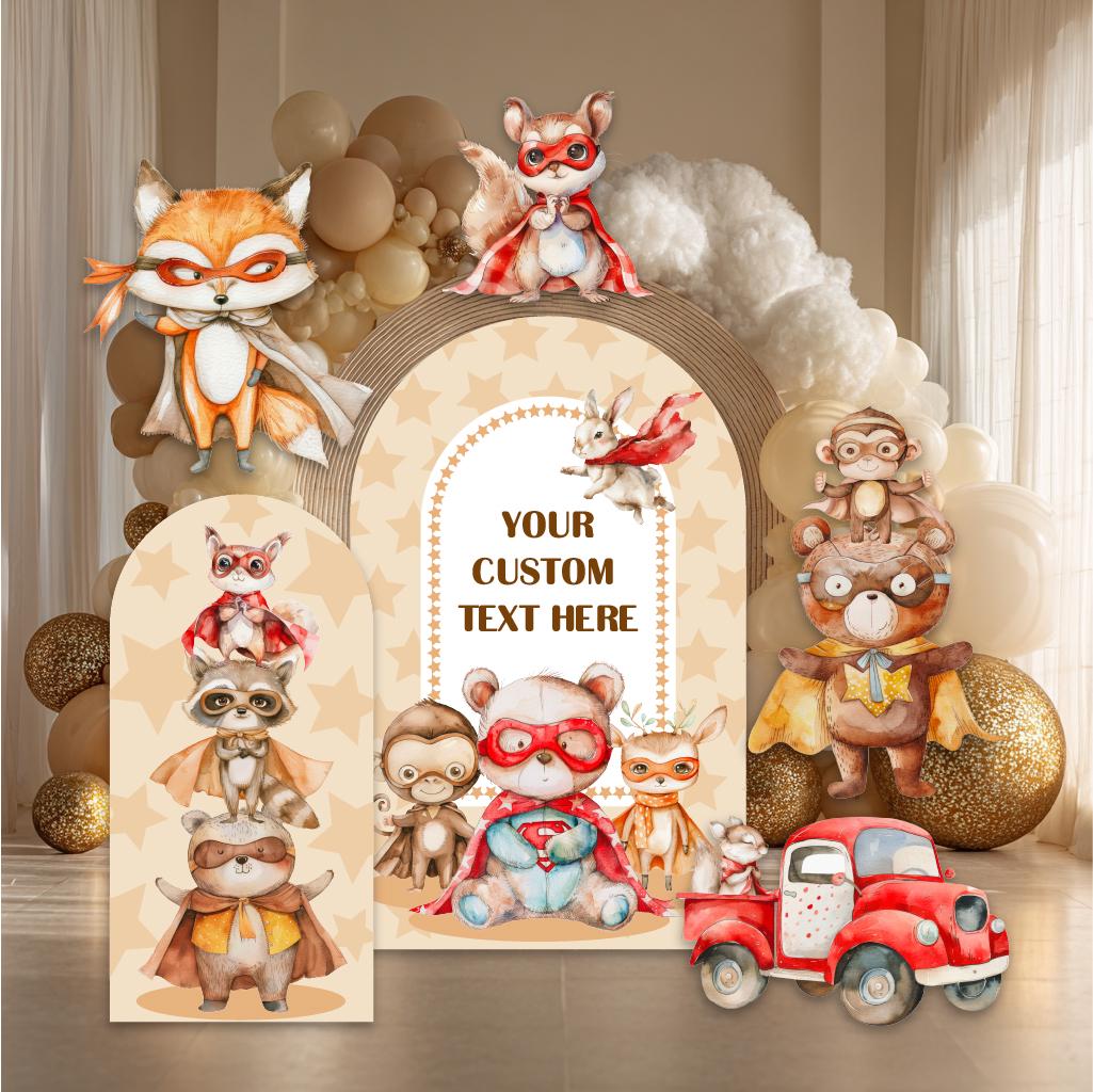 Cute Superhero Woodland Animals Cutout — custom party decor, printed and cut to shape